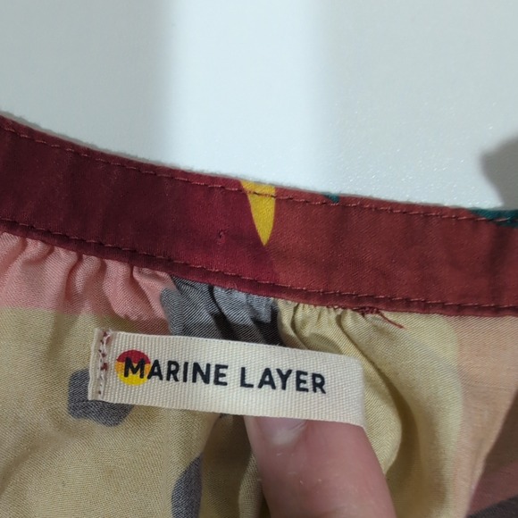 Marine Layer Floral Ruffle Tiered Mini Dress Tencel Burgundy Medium - Picture 7 of 13